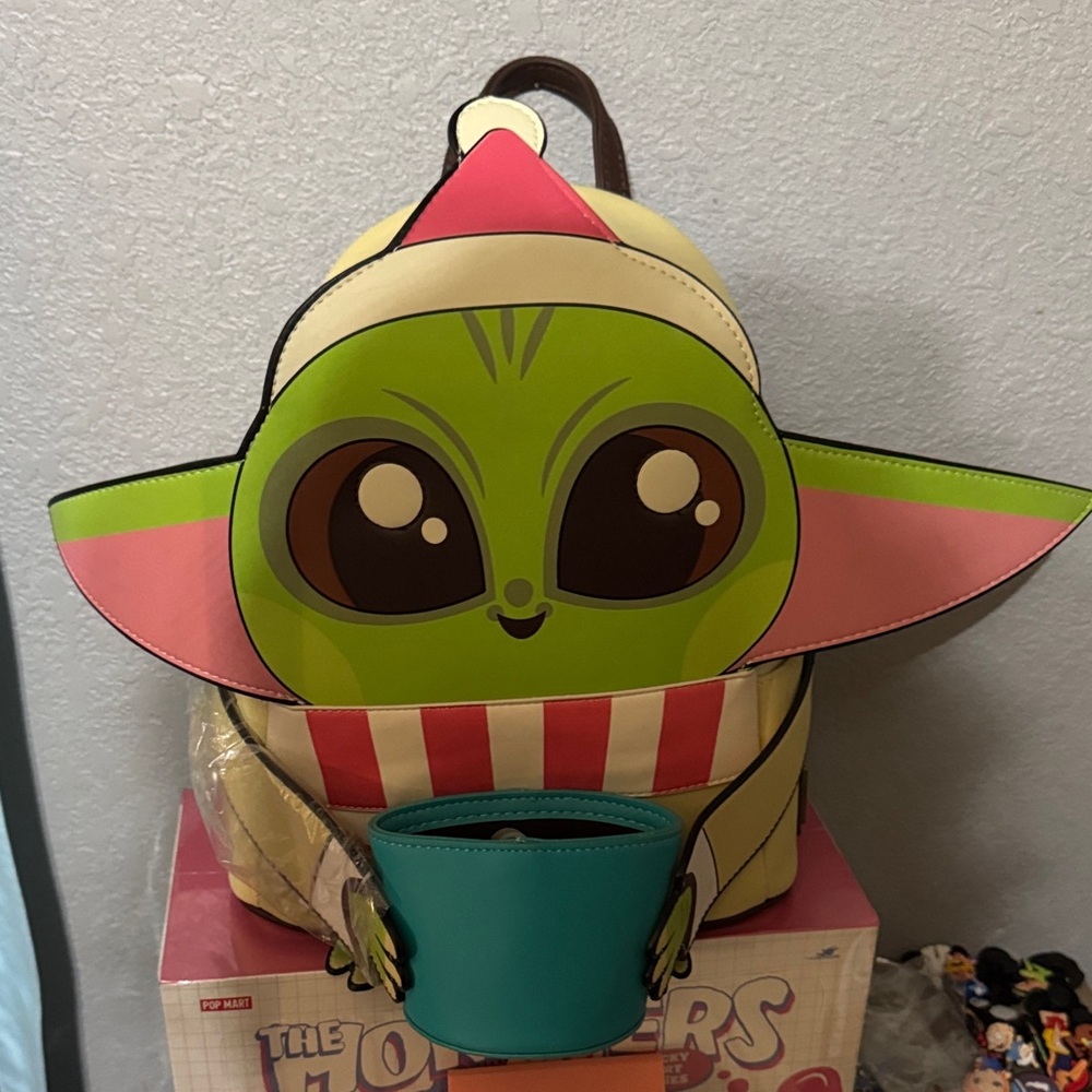 Loungefly Green Alien Kids Backpack with Pink & Teal Accents